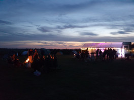 Festivalcamping vol met tenten in het weiland
